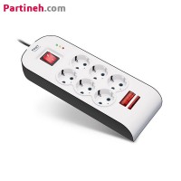تصویر محصول محافظ شش خانه ارت دار با کلید و کابل 3 متری پارت الکتریک