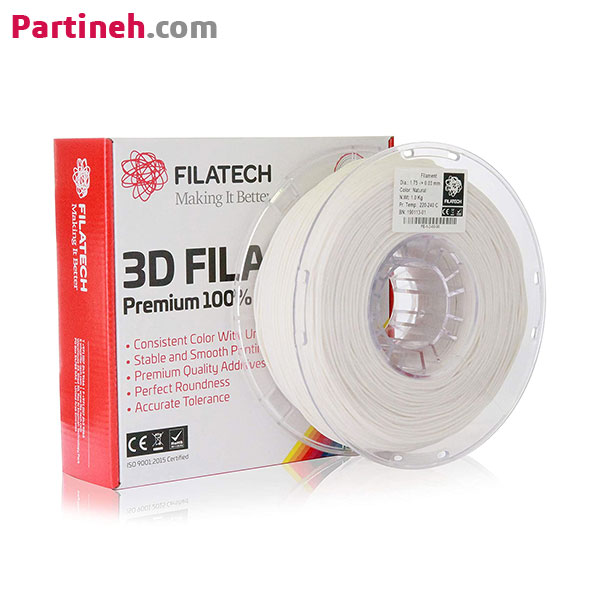 تصویر محصول فیلامنت PLA بی رنگ (natural) قطر 1.75 میلیمتر یک کیلوگرمی فیلاتک